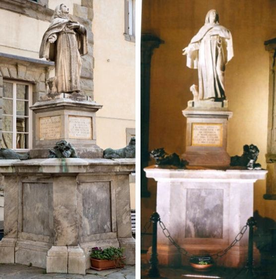Foto della Statua di Santa Margherita da Cortona, prima e dopo il restauro